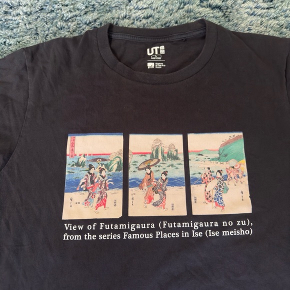 Uniqlo x Boston Museum Of Fine Arts Black Large Shirt View Of Futamigaura - Picture 1 of 4
